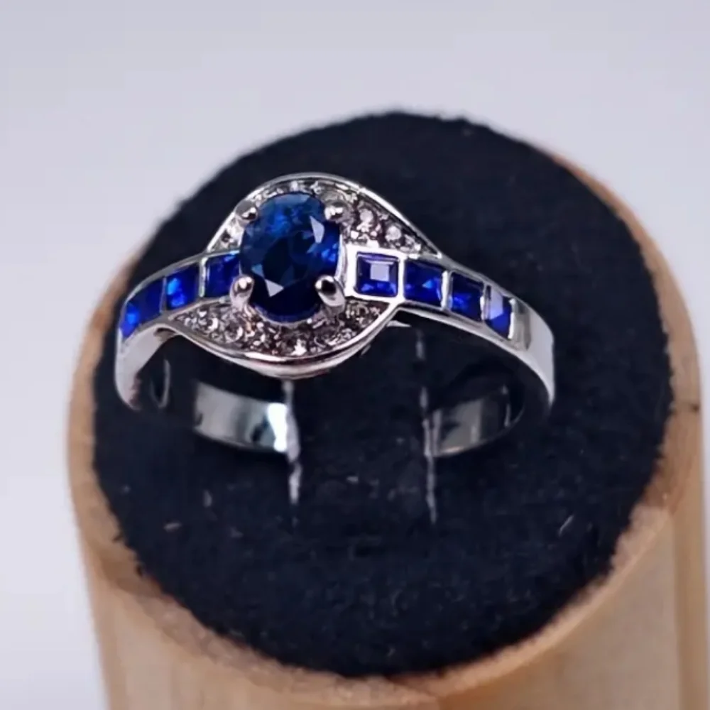 Blue Sapphire Diamond Silver Ring